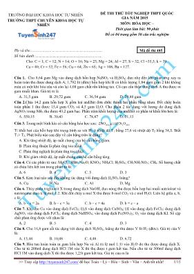 Đề thi thử tốt nghiệp THPT quốc gia năm 2015 môn Hóa học  Mã đề thi 485
